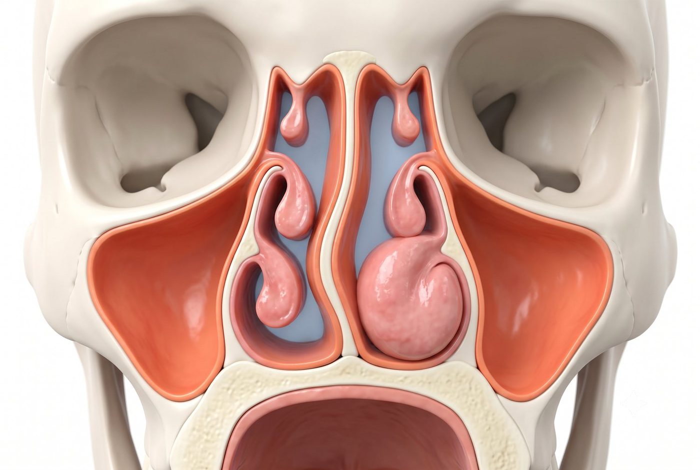 Ilustração de septo desviado com corneto nasal aumentado